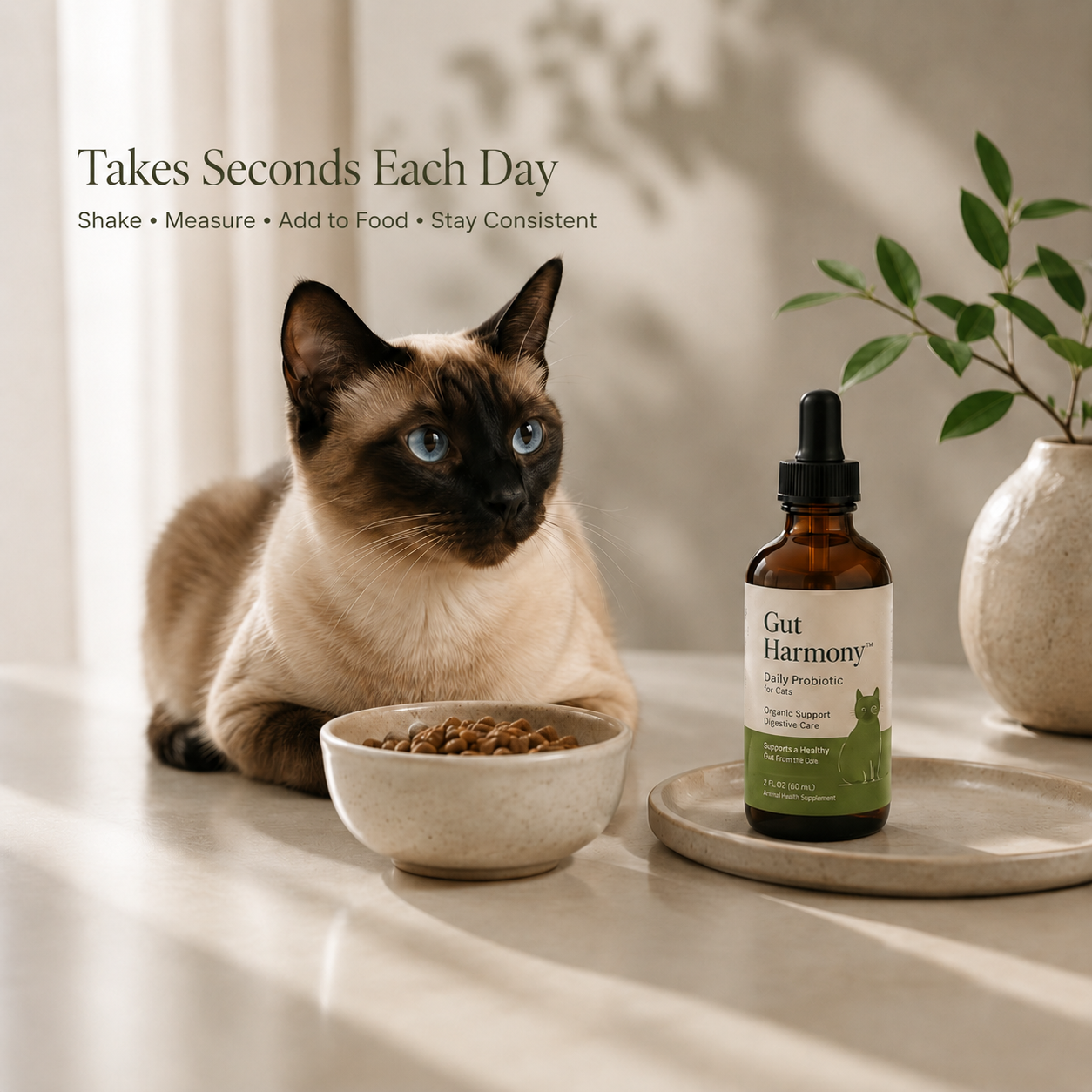 Gut Harmony probiotic drops being added to cat food