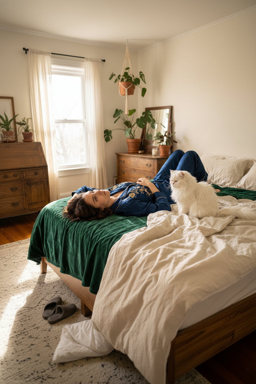 Indoor cat eating while Gut Harmony drops are added to food